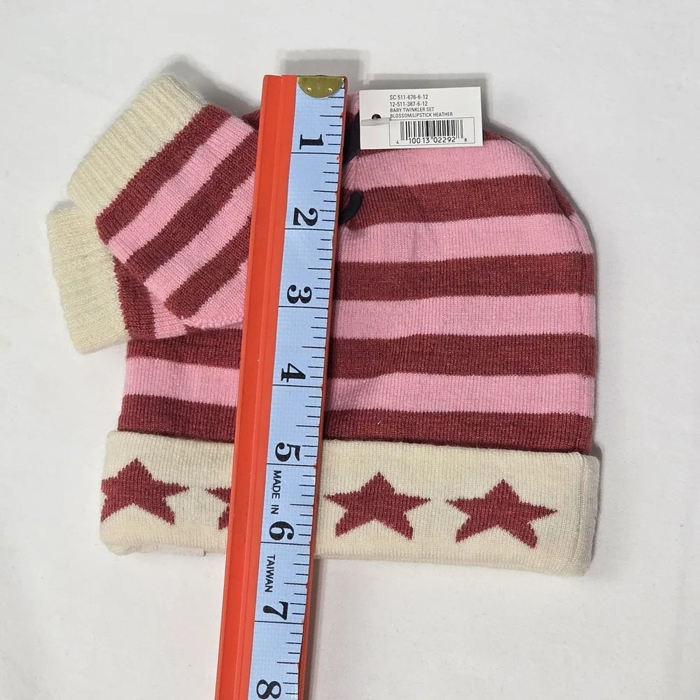 Smartwool Baby Twinkler Beanie & Mittens Set Merino Wool Pink Striped 6-12M